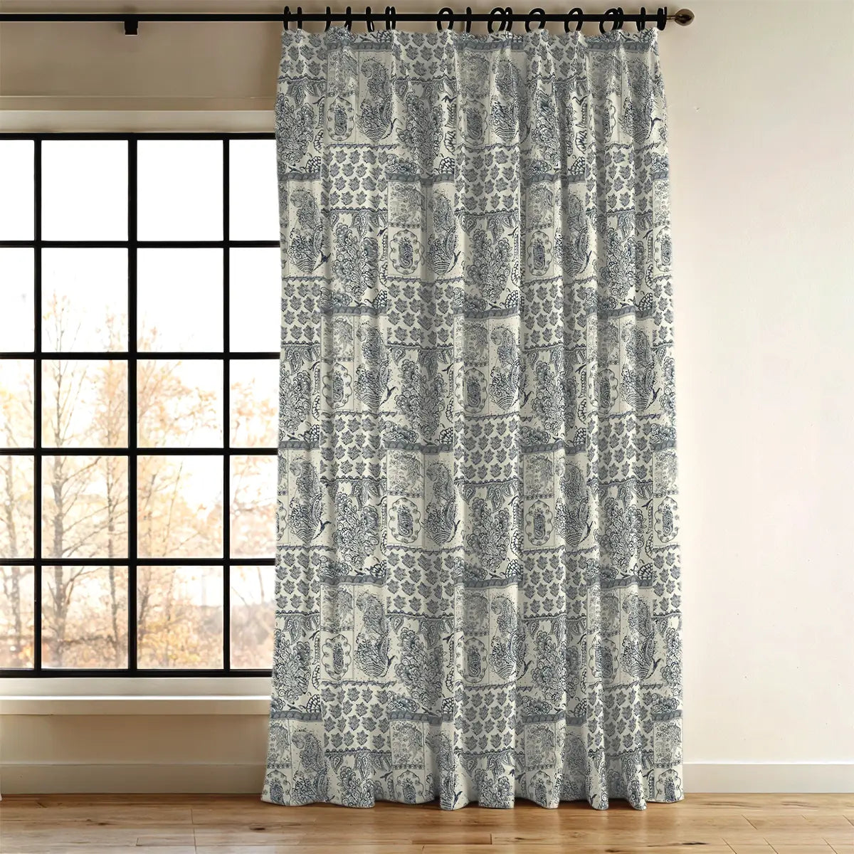 Chhaya Curtain Unstitched Fabric Beige & Blue Block Print By Lifencolors