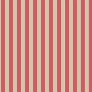 A bold red and cream striped wallpaper roll with alternating vertical stripes.