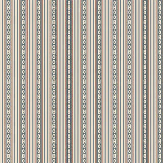 A striped wallpaper in blue and cream tones with repeating patterns, covering an entire wall.