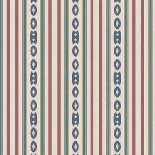 A close-up of the wallpaper design highlighting alternating wide and narrow stripes with ikat-inspired motifs.