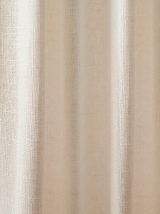 Tassel Mist Readymade Curtain readymade curtain, detailed view focusing purely on the unadorned fabric. This image emphasizes the natural slub and woven grid of the off-white linen, showcasing how the light gently pl...