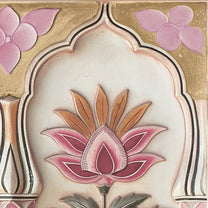 Element closeup Kala Heritage Elegance: Intricate Indian Temple Art Wallpaper in Pink and Yellow