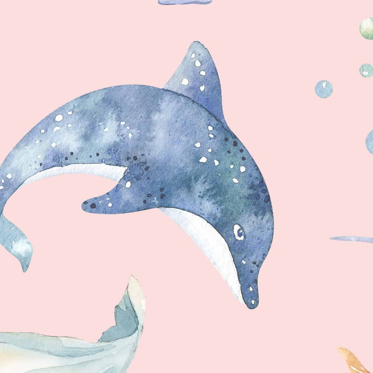Cute Marine Life, Wallpaper Design for Kids Room, Pink