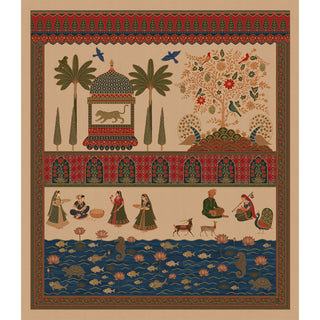 Full design layout of the Colors of India mural in Beige showing the complete narrative of royal life and nature.