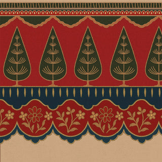 Close up of the Colors of India mural highlighting the intricate red and green floral border and textured parchment background.