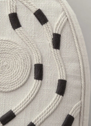 The Cozy Trace tea cosy in Ivory, view-detail of corded spiral stitching and whipstitch accent bands.
