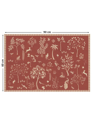 The Crimson Garden wall art, 60 x 90 cm, showing the full silhouette tree-of-life scene and border with size markers.