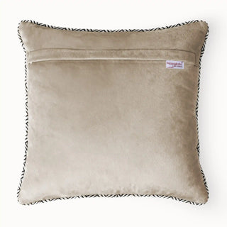 Back view of the Cross Weave Cushion Cover showing the solid beige velvet and concealed zipper.