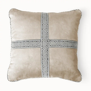 Full studio view of the Cross Weave Cushion Cover with black and white patterned cross design.