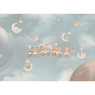 Wildlife train wallpaper in a kids room