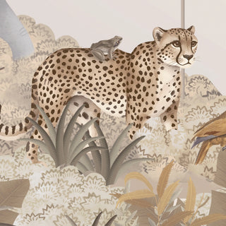 A detailed close-up of the hand-painted cheetah and frog motifs from the Cute Animal Safari mural.