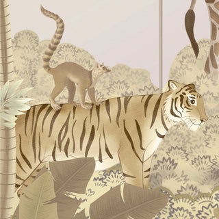 A detailed close-up of the Cute Jungle Safari green mural highlighting the watercolor texture of the giraffe and tropical foliage.