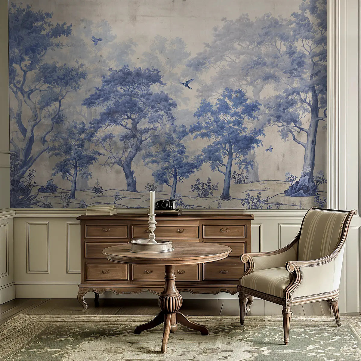 Azure Whispers,  Vintage Bedroom and Living Room Wallpaper 