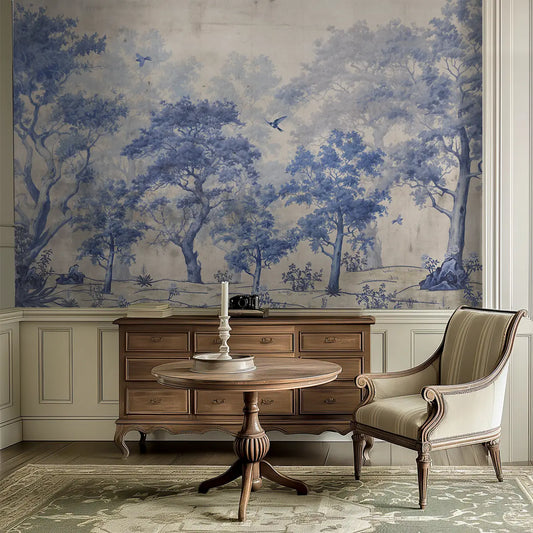 Azure Whispers,  Vintage Bedroom and Living Room Wallpaper 