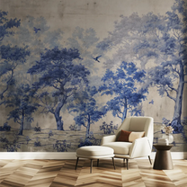 Azure Whispers,  Vintage Bedroom and Living Room Wallpaper