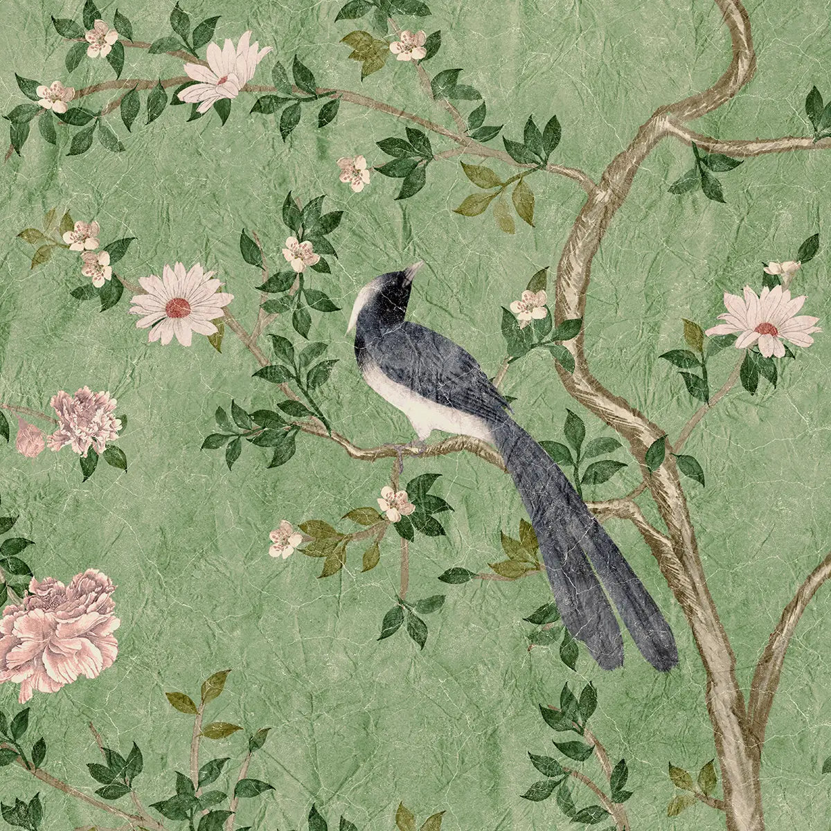 Rosa Chinoiserie, Green Color Room Wallpaper By Lifencolors