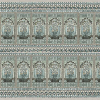 The full repeating pattern layout of the Dastaan blue wallpaper showcasing the architectural symmetry.