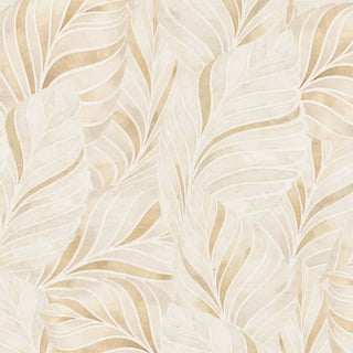 A full-pattern close-up of the Desert Solstice wallpaper showing the trailing leaf motif in tonal ivory and gold.