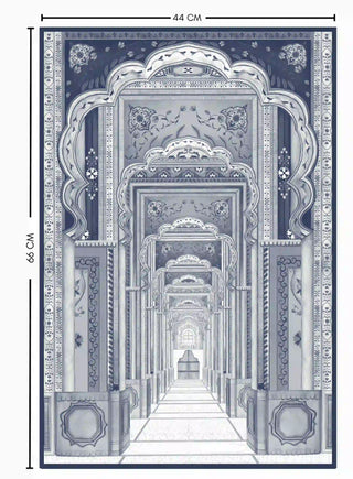 Full pattern layout of the Dilli Darbar wall art in indigo blue, shown in the 44 x 66 cm size