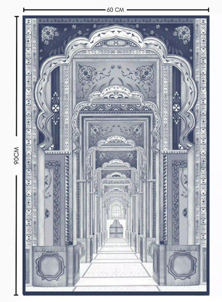 Dilli Darbar archway wall art shown at full size, 60 x 90 cm, in indigo blue