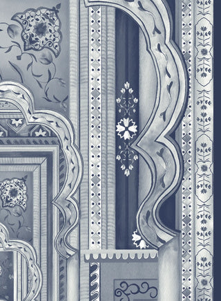 Close-up of hand-illustrated floral motif and archway border detail in the Dilli Darbar design