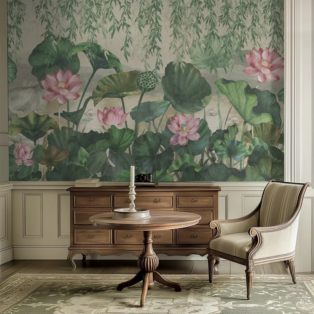 Lotus Garden, Floral Wallpaper for Rooms