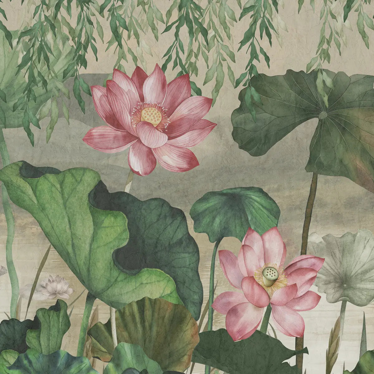 Lotus Garden, Floral Wallpaper for Rooms