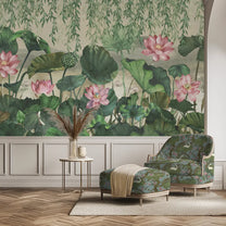 Lotus Garden, Floral Wallpaper for Rooms