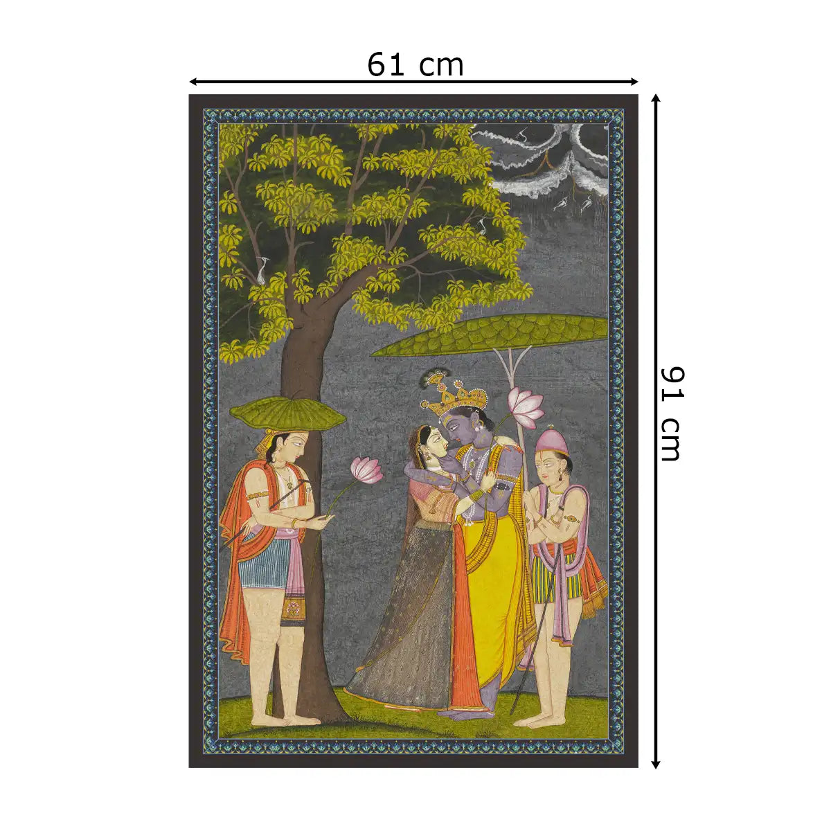 Radha Krishna Vintage Indian Painting Frameless Wall Art Digital Print