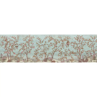 The full panoramic layout of the Enchanted Glade blue wallpaper mural showcasing the complete garden landscape.