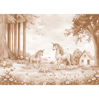 Full pattern of Horn of Wonders mural with unicorns and cottage