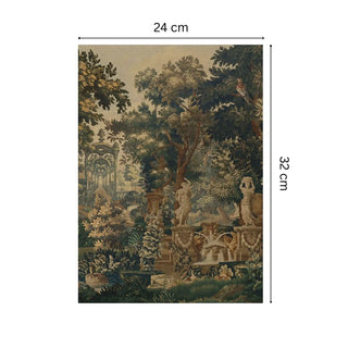 European Tapestry Wall Art with size dimensions, highlighting its detailed woven-style artwork perfect for traditional décor.