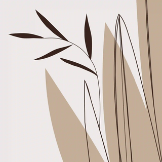 A close-up of the Beautiful Floral Leaves wallpaper pattern in Brown and Beige, showing slender leaf sprigs and tall reed-like blade leaves.