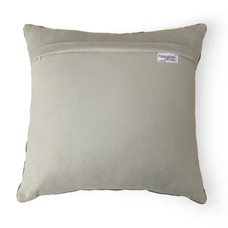 The back view of the Florence cushion cover showing the smooth premium velvet finish and brand label.