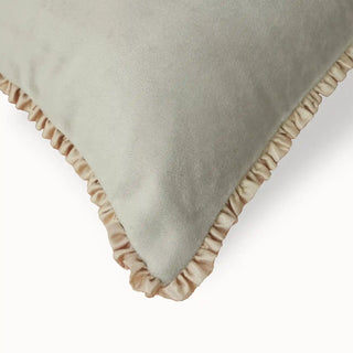 A close-up detail showing the intricate micro-ruffle border of the Florence Frieze cushion.
