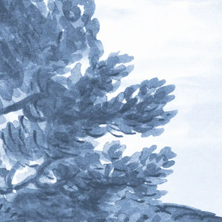 Detailed close-up of the hand-painted texture on a blue pine branch from the Forest Song wallpaper.