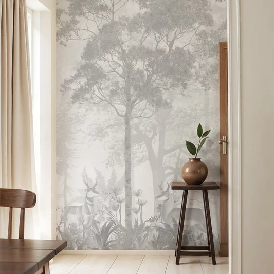 Vintage Forest Theme Wallpaper, Grisaille Style