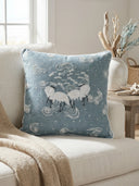 Graceful Cranes Azure Cushion Cover