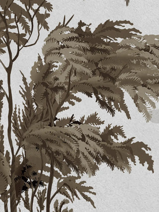 A close-up of the French Life wall art showing its feathery grisaille tree foliage.