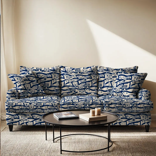 A French Town Indigo Blue Sofa and Chairs Upholstery Fabric Shop Now 