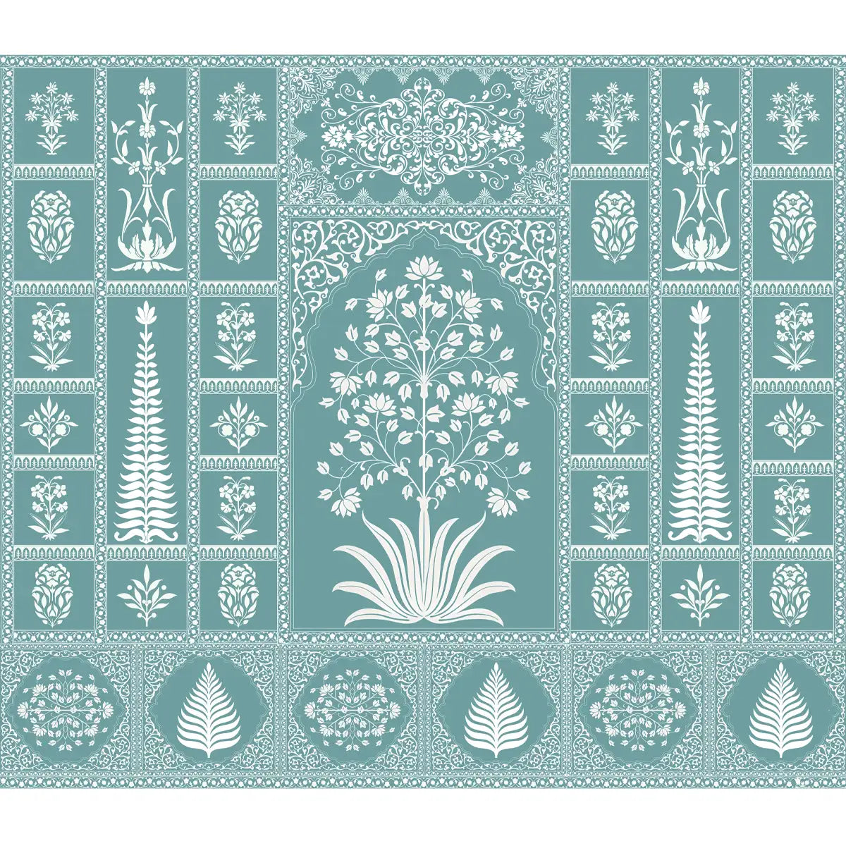 Gul Indian Mughal Art Light Teal Wallpaper Floral Buy Now 