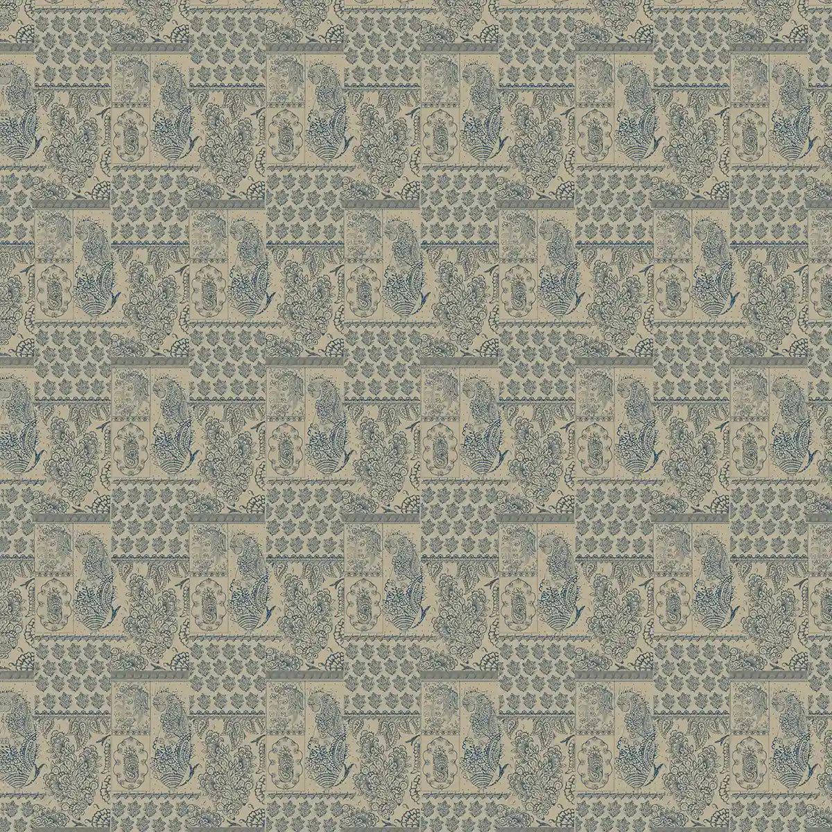 Chhaya Block Print Wallpaper design for Rooms beige and blue rajasthani print textile hand crafted