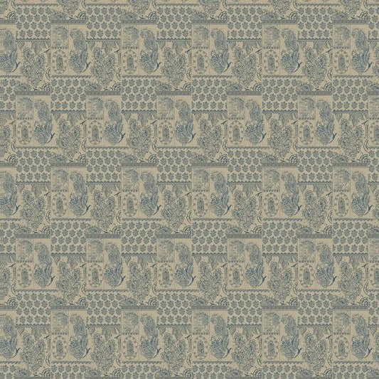 Chhaya Block Print Wallpaper design for Rooms beige and blue rajasthani print textile hand crafted