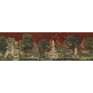 Full pattern layout of the Garden Charm mural displaying a continuous classical garden landscape with fountains and statues.