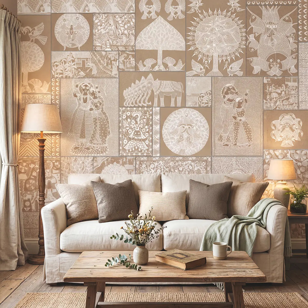 Geet Madhubani Wallpaper in Clay Beige Color | Life n Colors