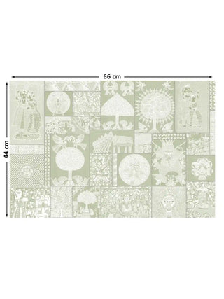 Full pattern layout of the horizontal Geet Madhubani sage design with 44 cm by 66 cm dimensions shown.