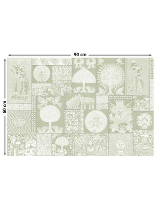 Full pattern layout of the horizontal Geet Madhubani sage design with 60 cm by 90 cm dimensions shown.