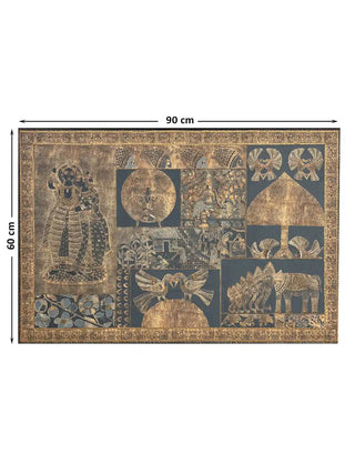 Full design layout for the 60cm x 90cm scale, highlighting the intricate blue and gold Madhubani motifs