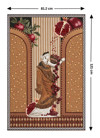 Full pattern view of the Gilded Mythos embroidered wall art in Terracotta & Pomegranate, shown at the 121 cm by 81.2 cm size.