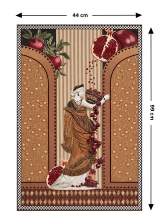 Full pattern view of the Gilded Mythos embroidered wall art in Terracotta & Pomegranate, shown at the 66 cm by 44 cm size.
